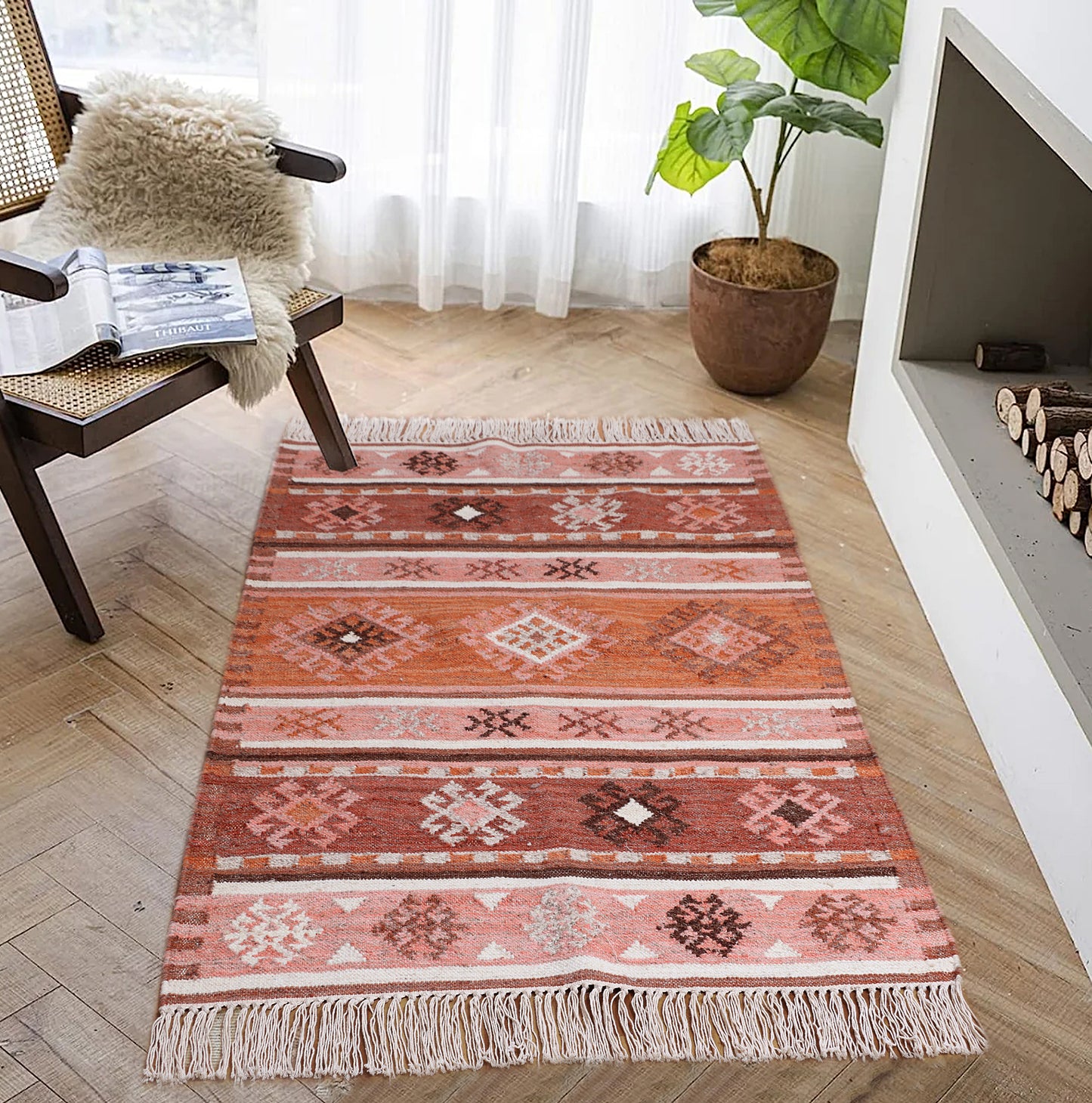 Rust Hand Woven Wool Kilim - 3'x5'