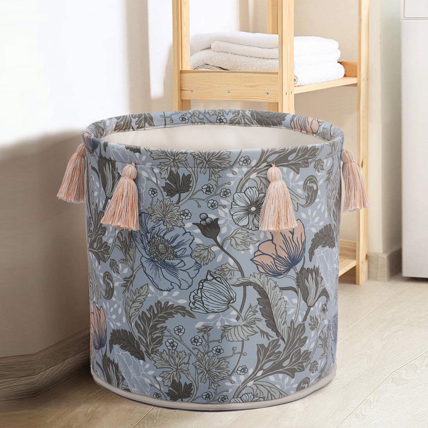 Leaf Print Basket With Tassels