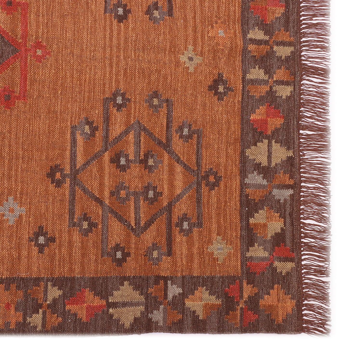 Rust Hand Woven Wool Kilim - 5'x8'