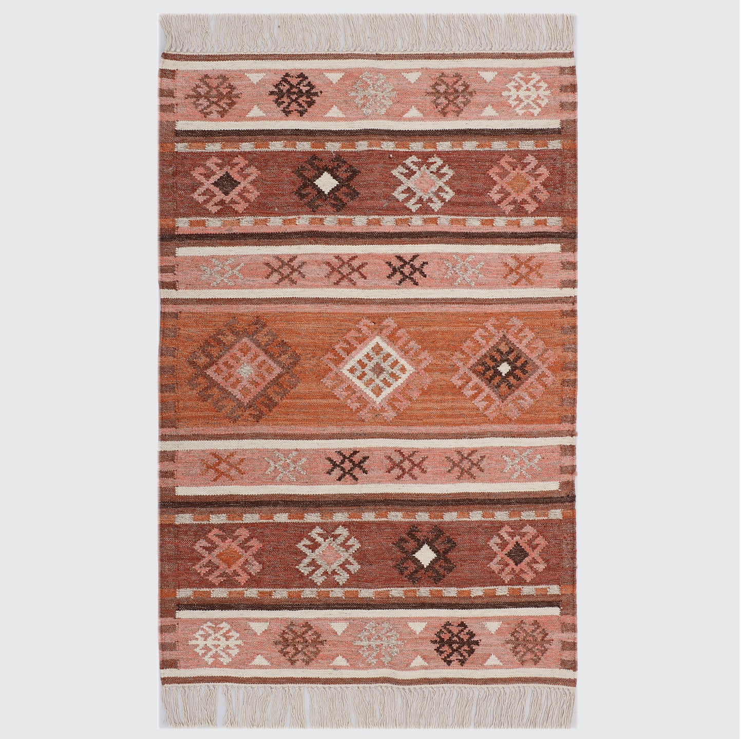 Rust Hand Woven Wool Kilim - 3'x5'