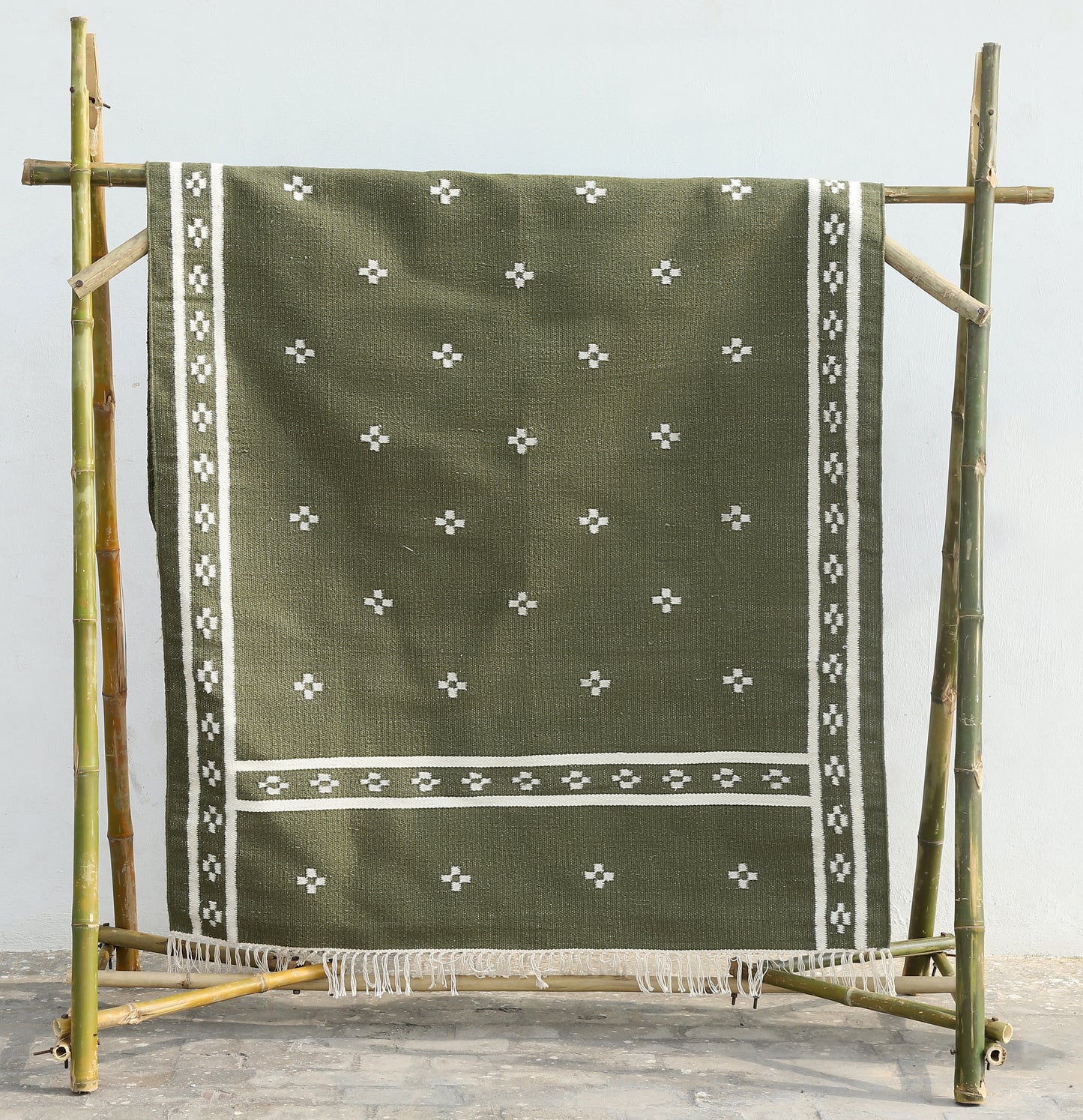 Green Hand Woven Wool Punja Kilim - 5'x8'