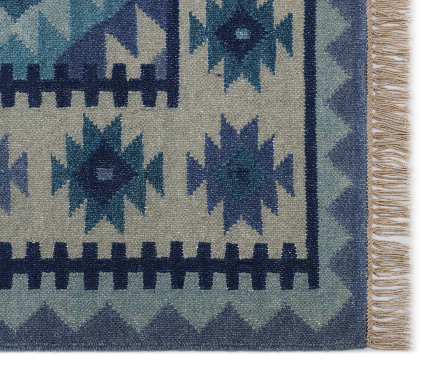 Blue Wool/Cotton Hand Woven Punja Kilim - 5'x8'