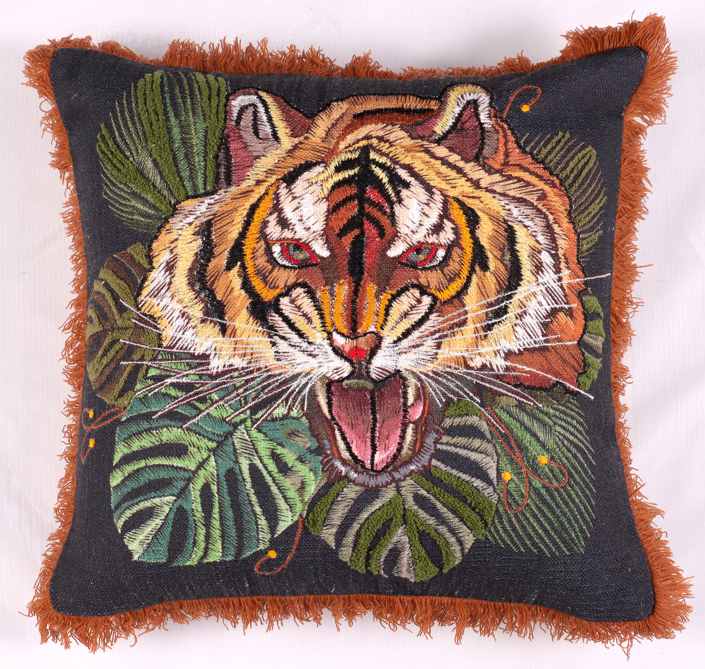 Tiger Print Cushion Cover With Fringe