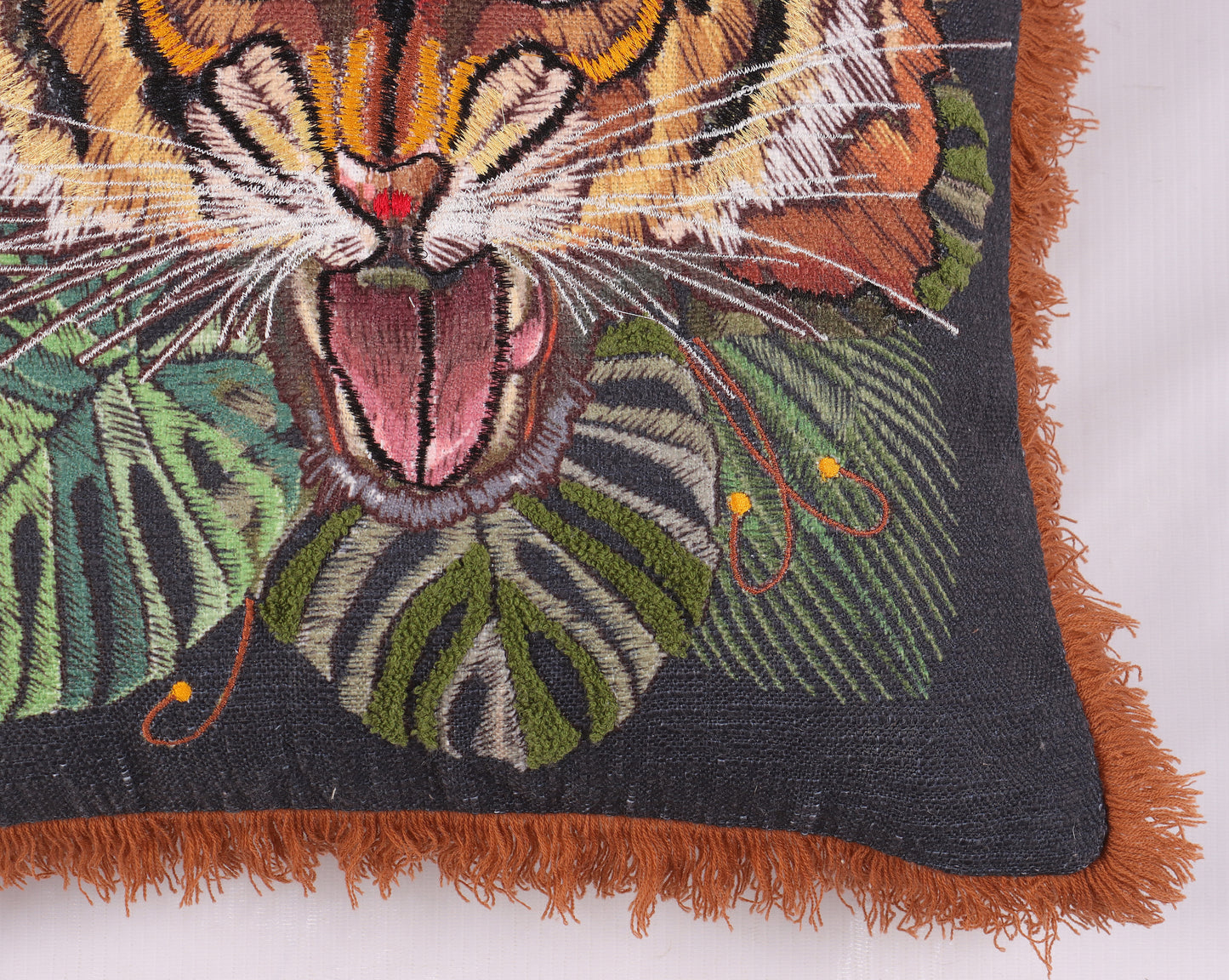 Tiger Print Cushion Cover With Fringe