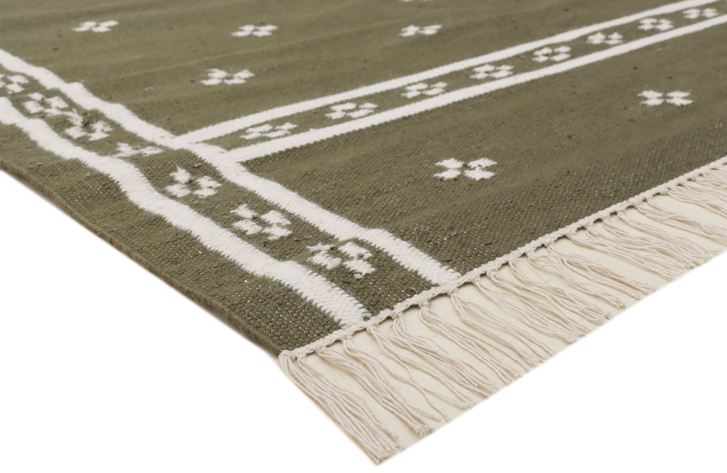 Green Hand Woven Wool Punja Kilim - 5'x8'