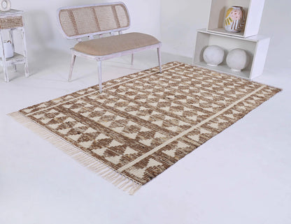 Pastel Brown & Ivory Hand Woven Pitloom Rug - 5'x8'