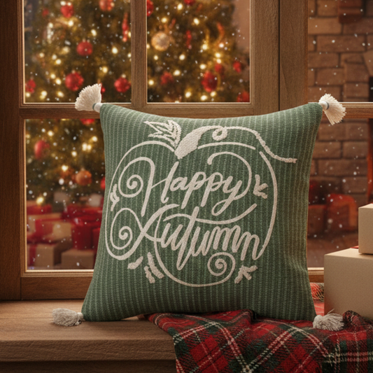 Happy Autumn Embroidery Cushion Cover