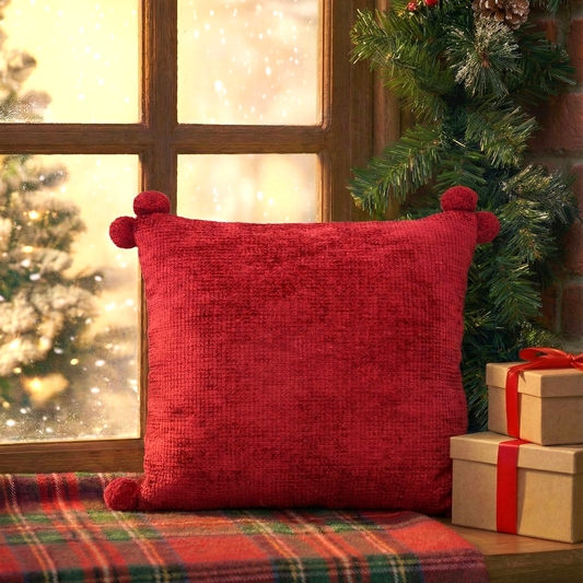 Red Chenille Woven Cushion Cover