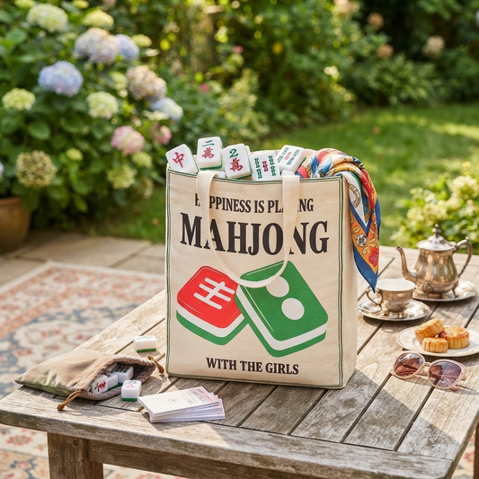Ivory Cotton Print Mahjong Bag