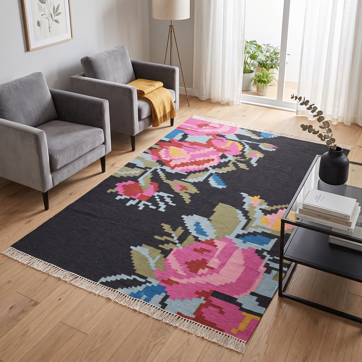 Floral Hand Woven Kilim 5'x8'