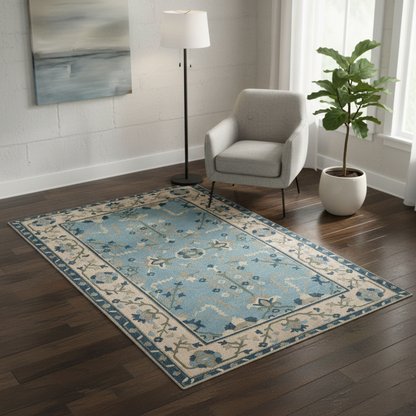 Blue and Beige Hand Tufted Carpet 5'X8'
