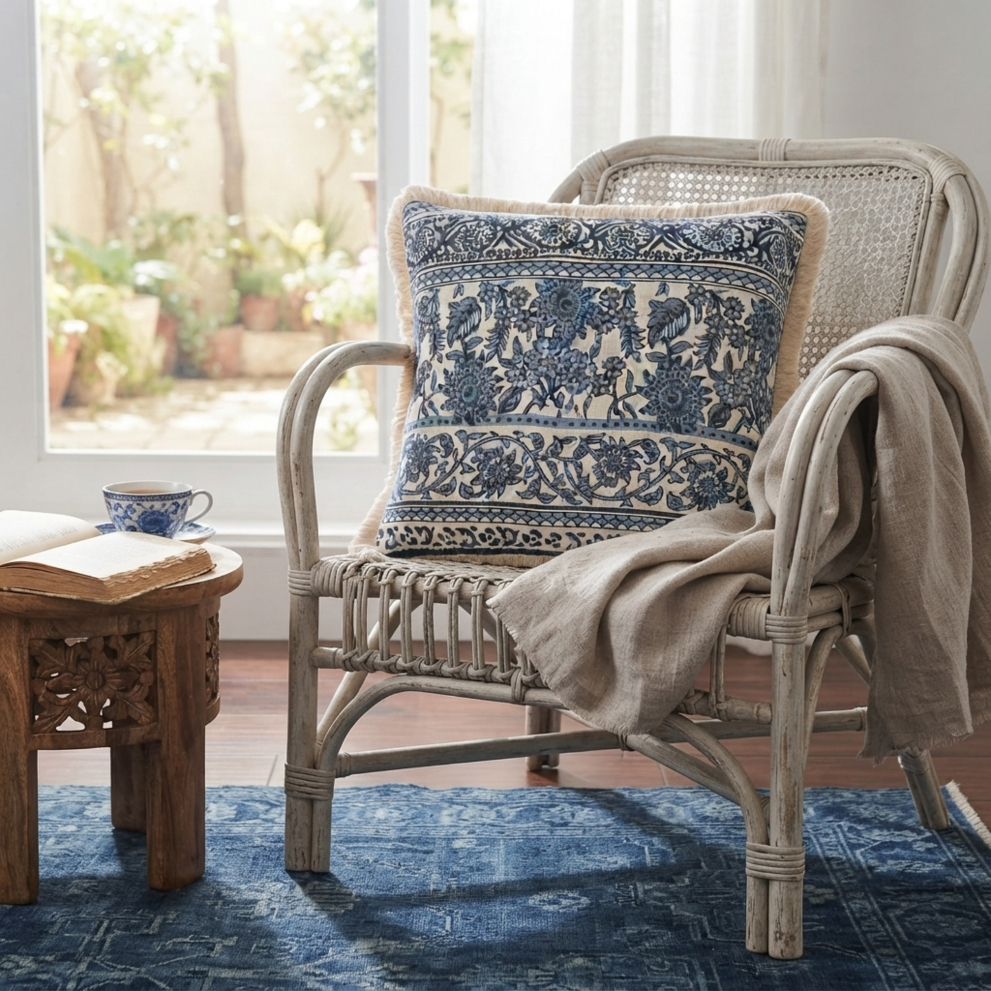 Indigo Bloom Cushion Cover