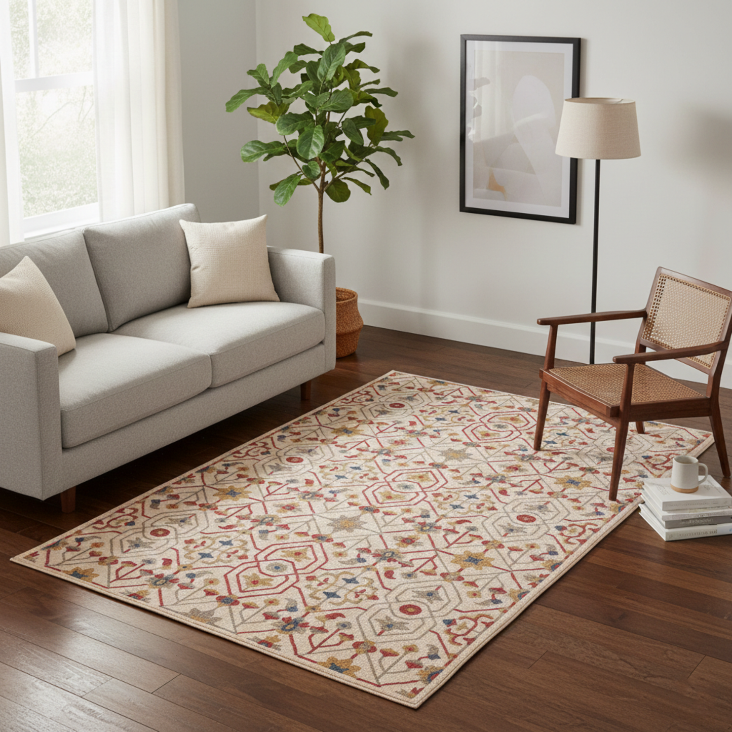 Red & Antique Gold Habd Tufted Carpet 5'X8'