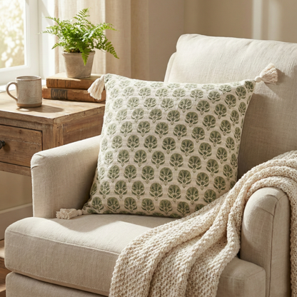 Block Print Floral Cushion Cover