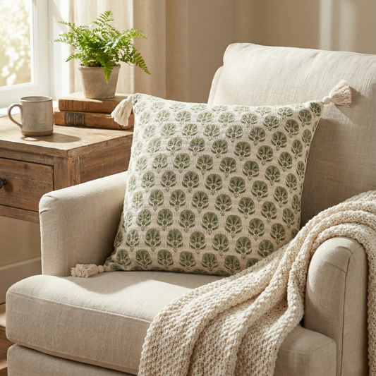 Block Print Floral Cushion Cover