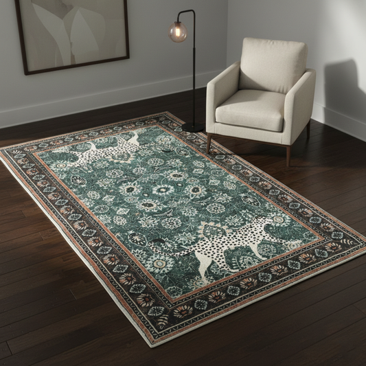 EMERALD GREEN LEOPARD PRINT RUG