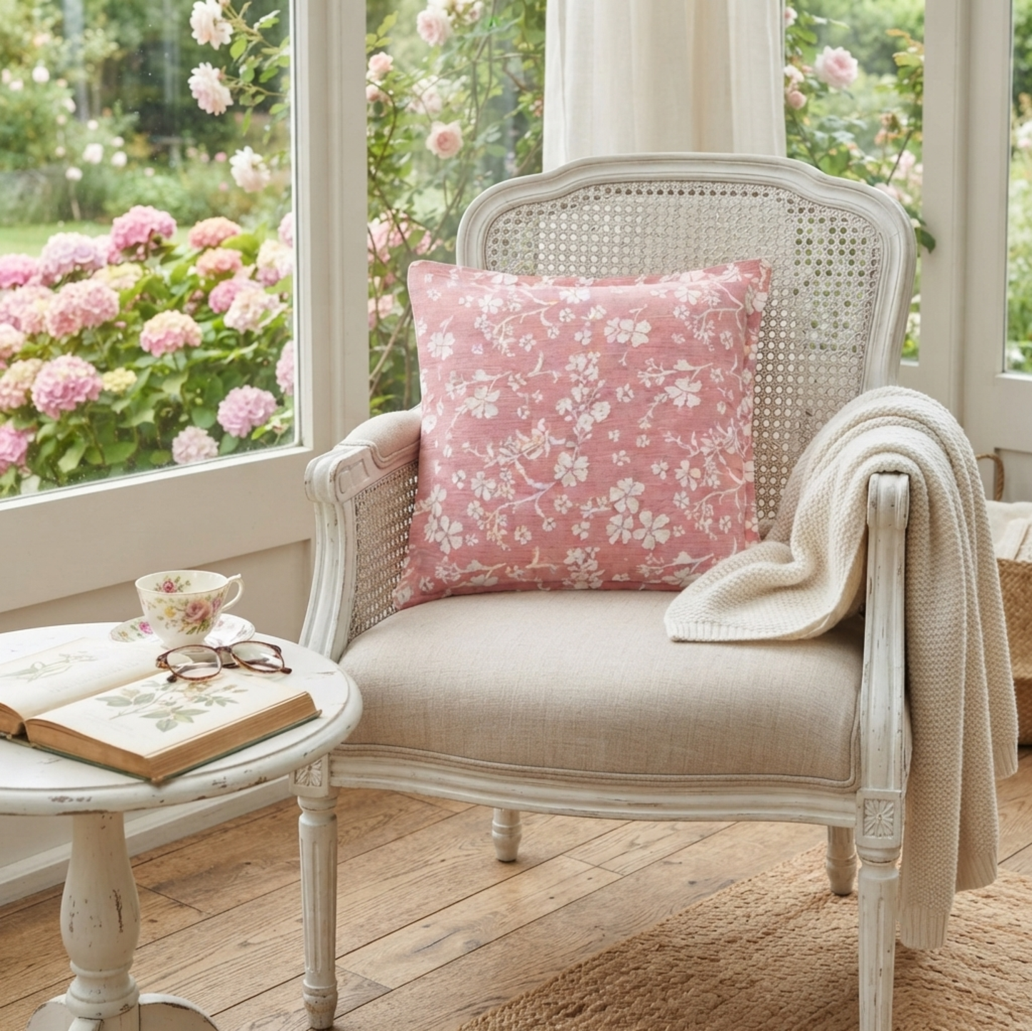 Pink Floral Jacquard Cushion Cover