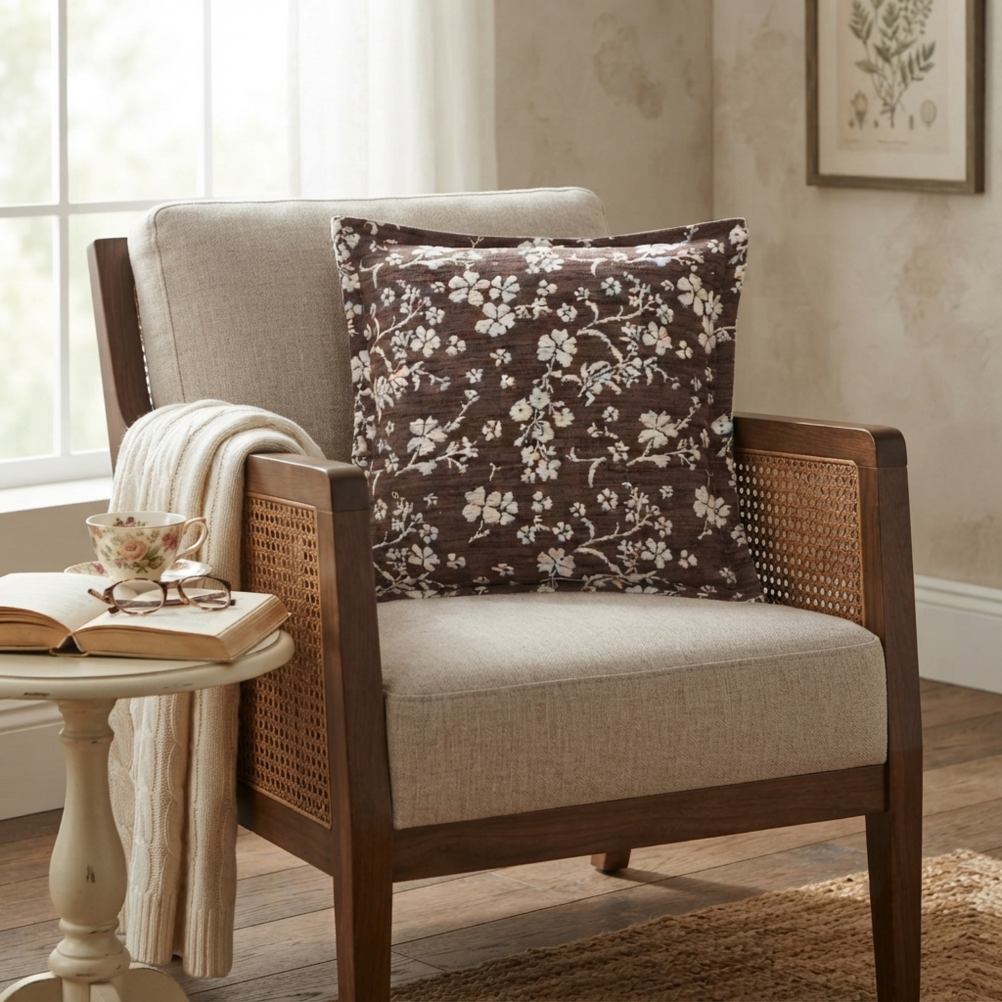 Brown Floral Jacquard Cushion Cover