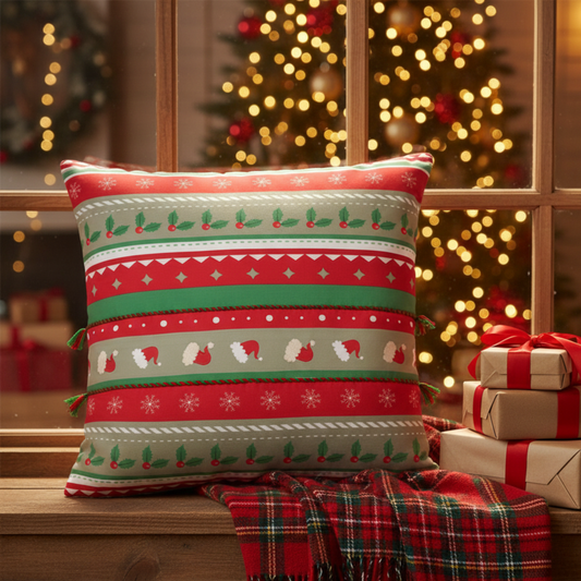 Classic Christmas Border Printed Cushion Cover