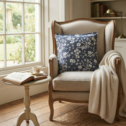 Blue Floral Jacquard Cushion Cover