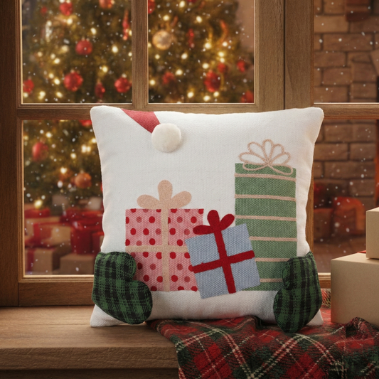 Gift Box Print & Embraided Cushion Cover