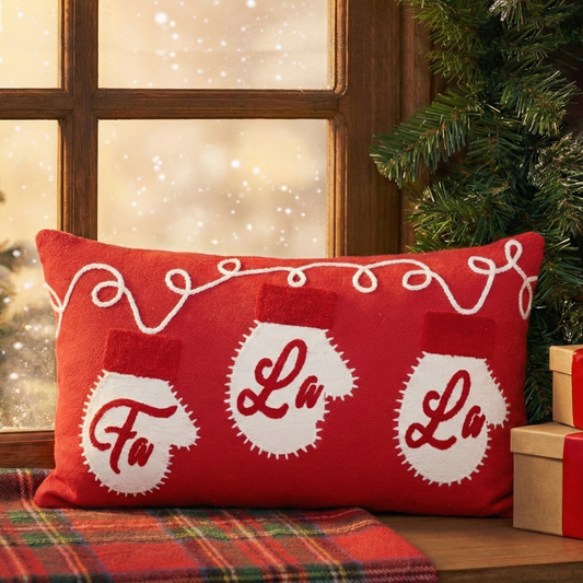 Fa La La Red Cotton Woven Cushion Cover