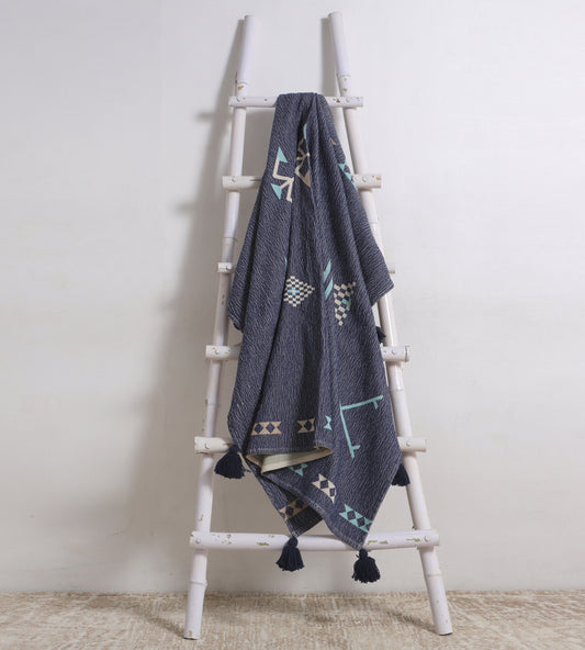 Blue Cotton Jacquard Throw