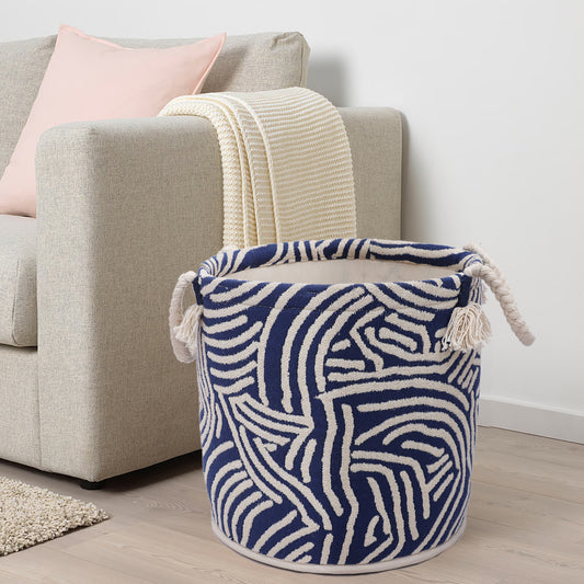 Blue and Ivory Cotton Jacquard Basket