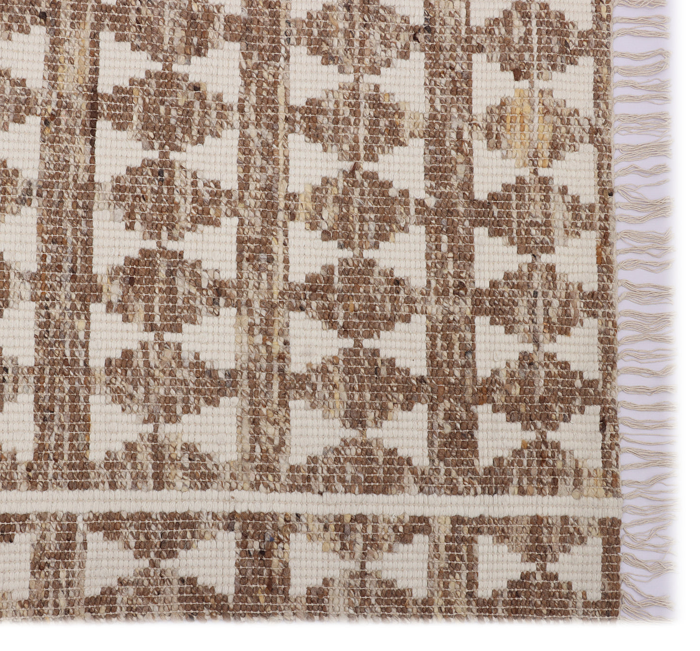 Pastel Brown & Ivory Hand Woven Pitloom Rug - 5'x8'