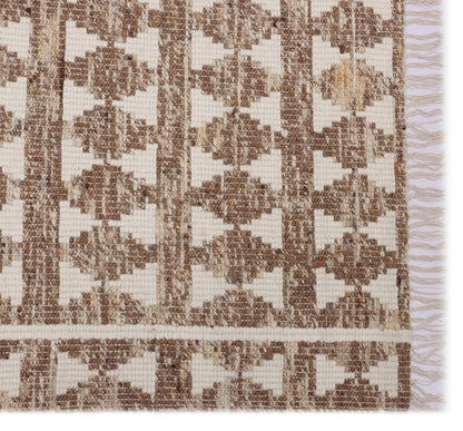 Pastel Brown & Ivory Hand Woven Pitloom Rug - 5'x8'