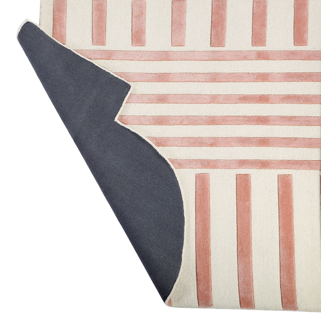 Pink and Natural Striped Hand Tufted Wool Rug - 5'x8'