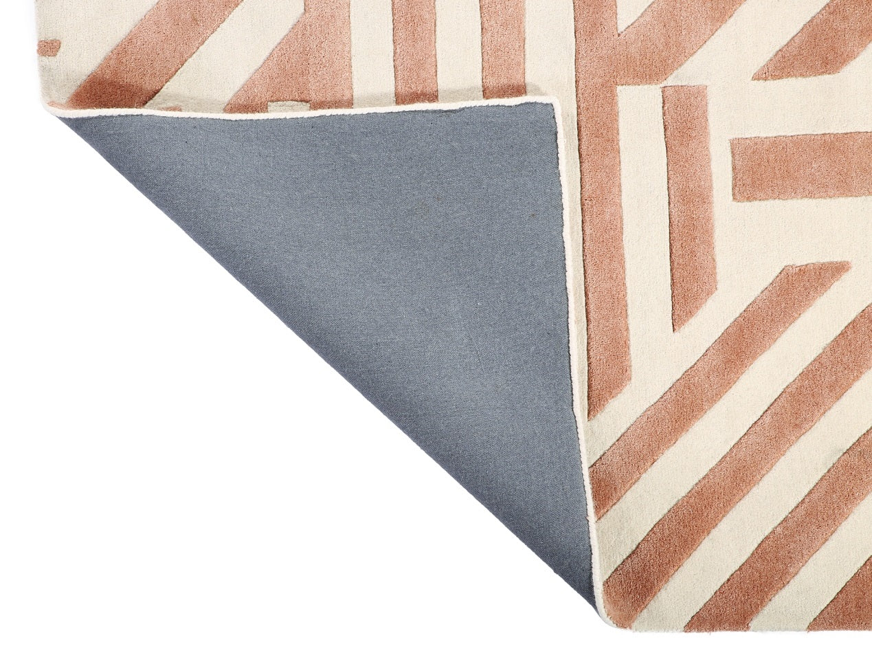Pink and Natural Geometrical Hand Tufted Wool Rug - 5'x8'