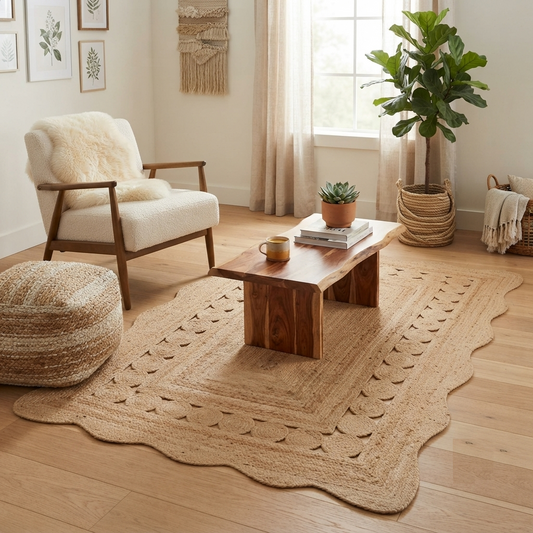 Hand Braided Scalloped Jute Rug