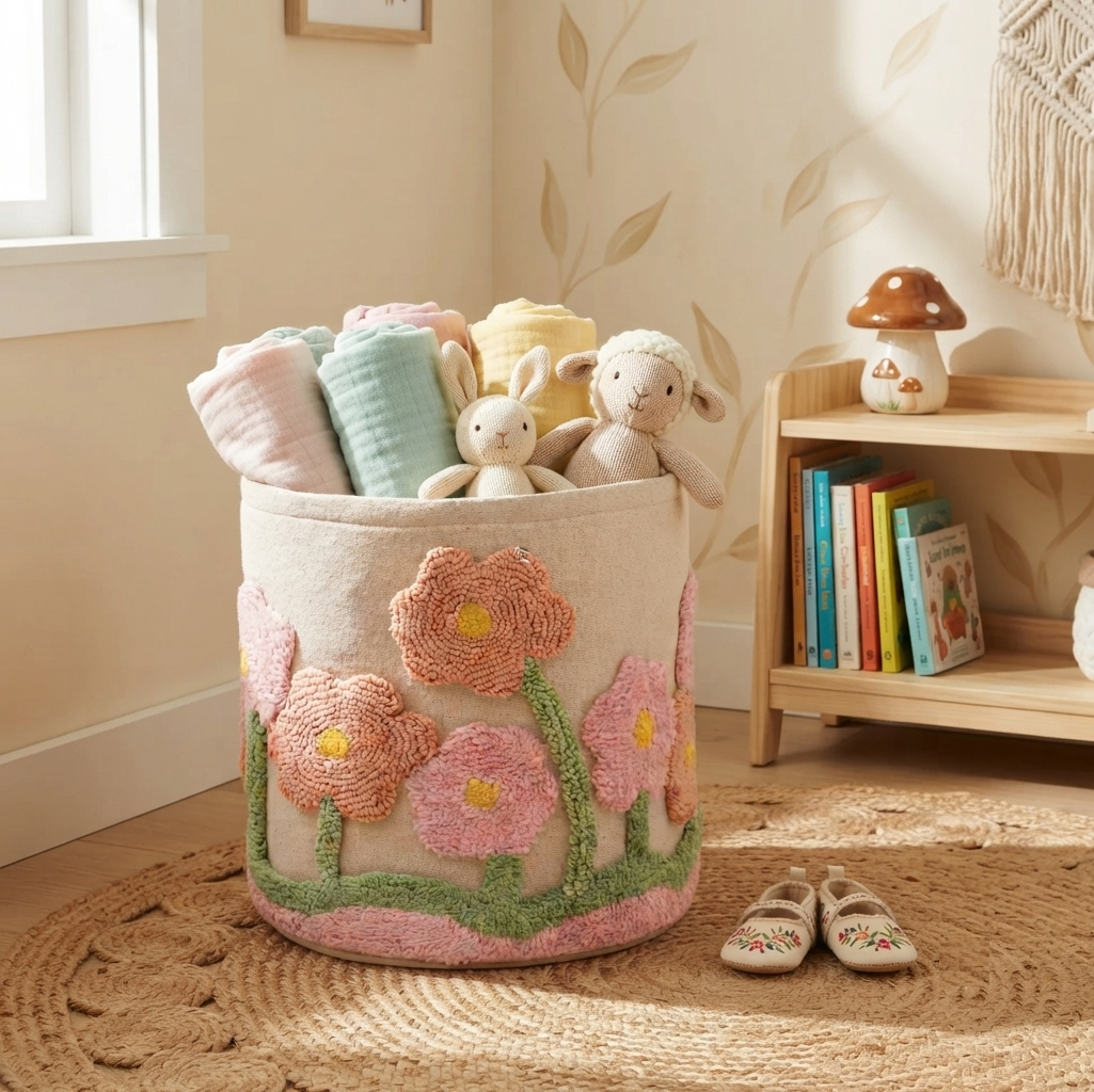 Tufted Floral Basket