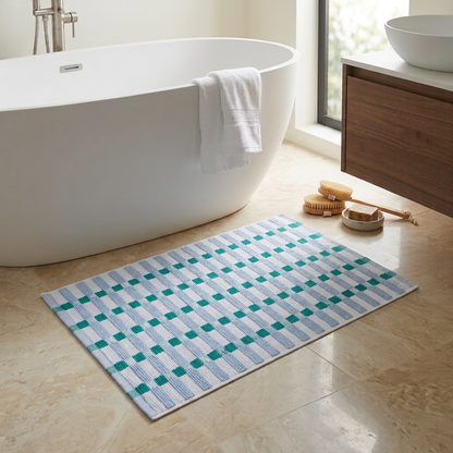 Blue and Green Cotton Bathmat
