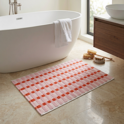 Pink Linear Cotton Bathmat