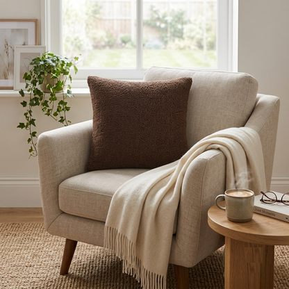 Brown Boucle Cushion Cover
