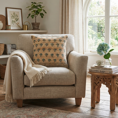 Natural Jute Floral Print Cushion Cover