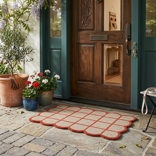 Checkered Scalloped Coir Doormat