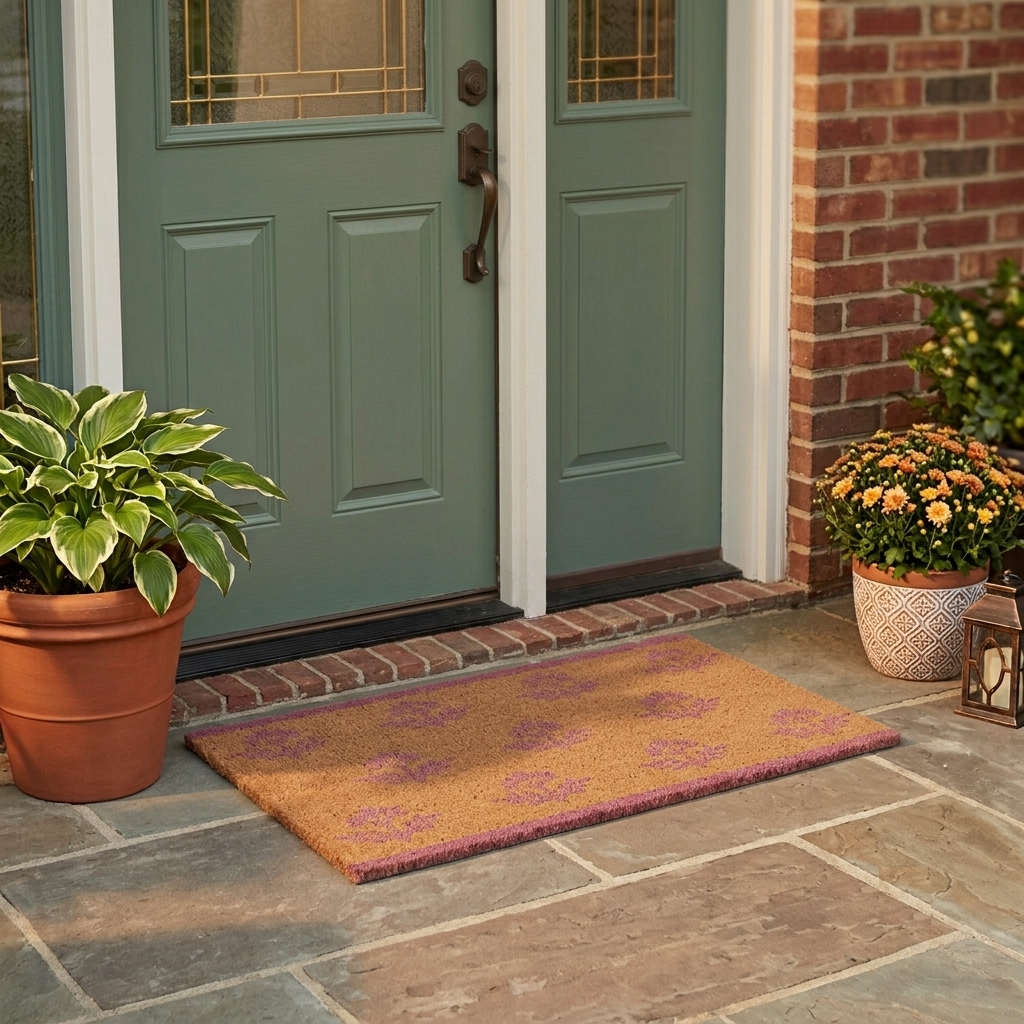 Pink Floral Natural Coir Doormat