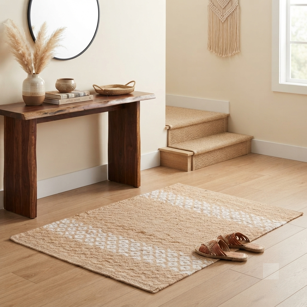 Natural Jute & White Chevron Mat