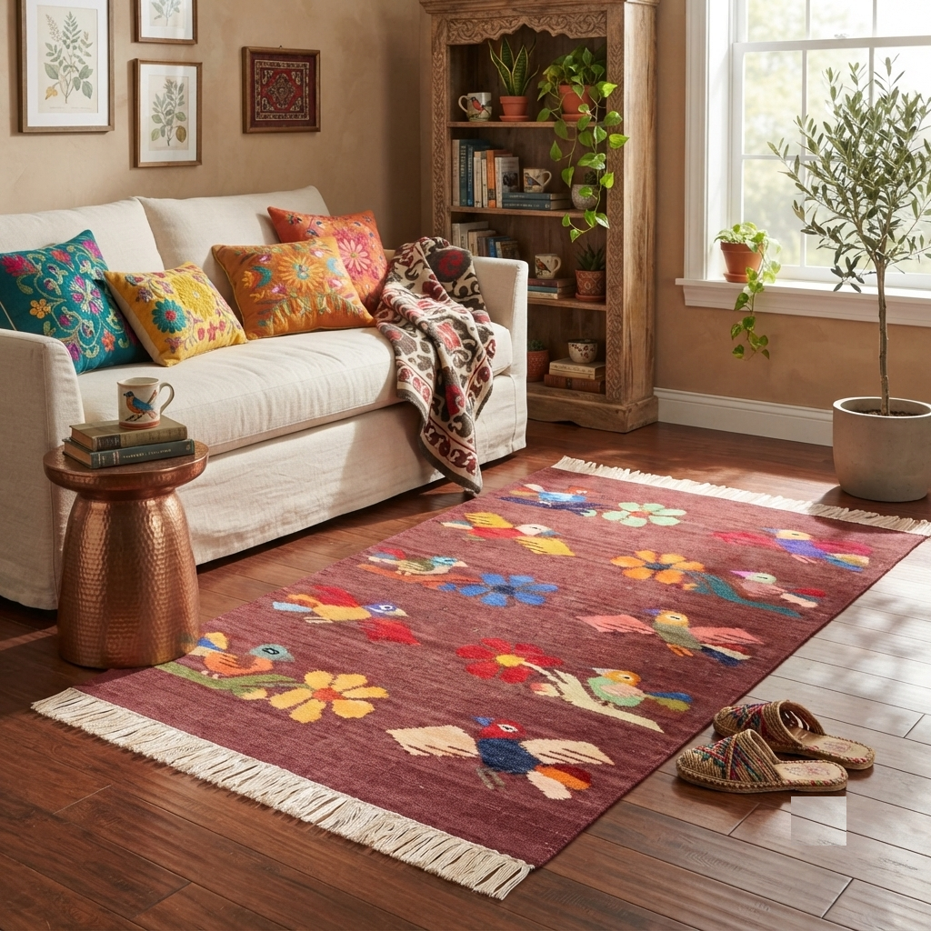 Birds & Floral Hand Woven Kilim 2.5'x4.5'