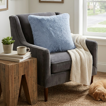 Blue Faux Fur Cushion Cover