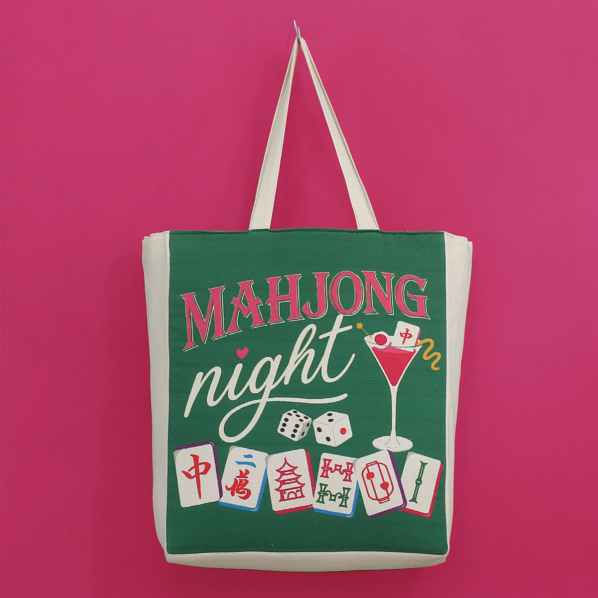Greeen Cotton Print Mahjong Bag