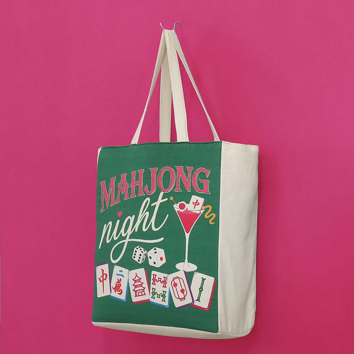 Greeen Cotton Print Mahjong Bag
