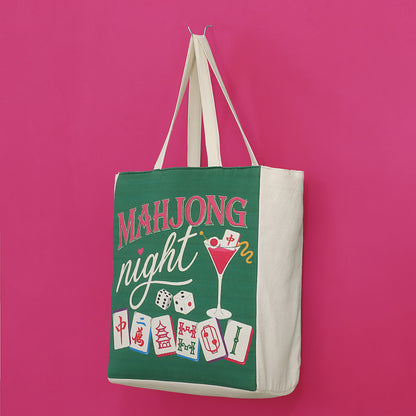 Greeen Cotton Print Mahjong Bag