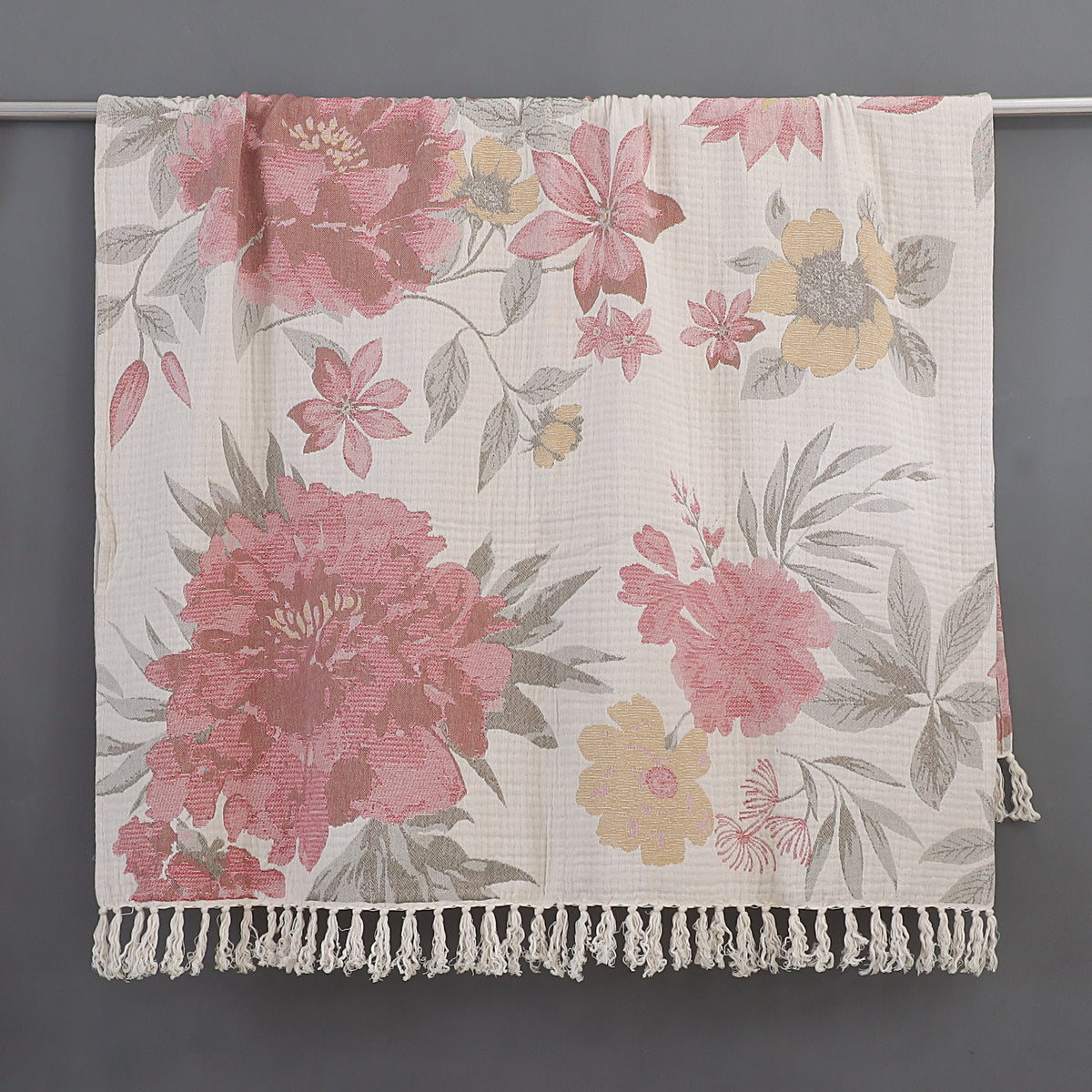 Reversible Blush Botanical Tapestry Throw
