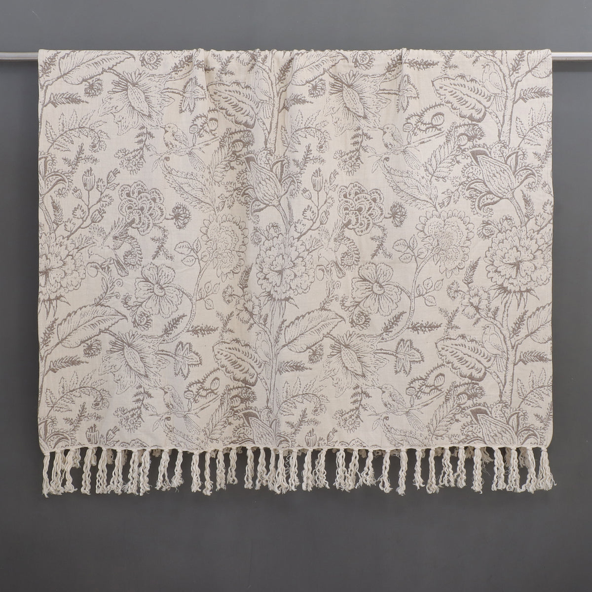 Reversible Botanical Print Fringe Throw