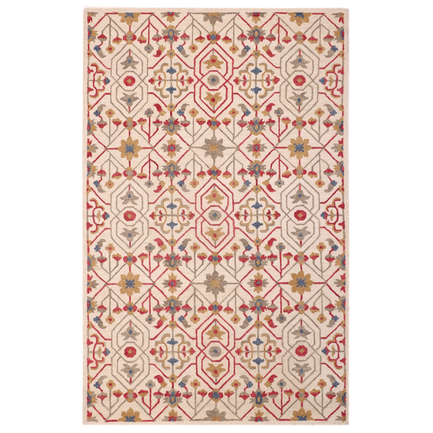 Red & Antique Gold Habd Tufted Carpet 5'X8'