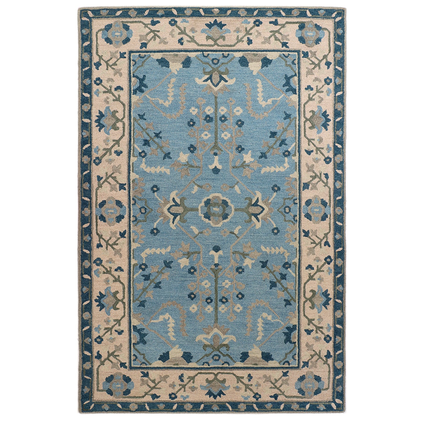 Blue and Beige Hand Tufted Carpet 5'X8'
